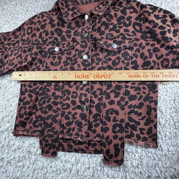 Cropped Leopard Distressed Denim Jacket Size Small Women - Picture 2 of 5